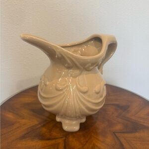 Vintage Ironstone Drab-ware Pitcher With Relief Molded Designs